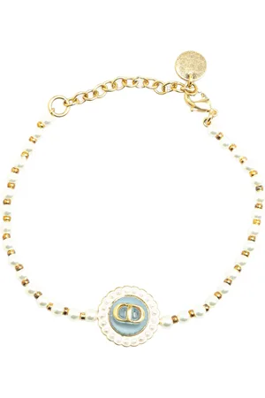 Dior Pulsera 20th Century Gold Plated Faux Pearl CD Logo Charm Bracelet