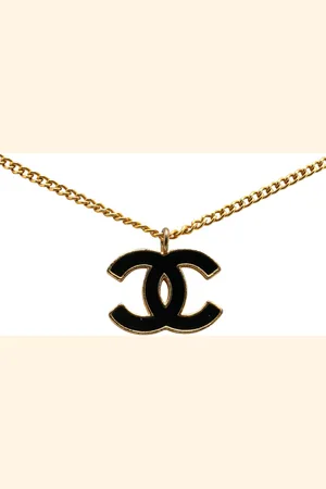 CHANEL Collar Gold Plated And Enamel CC Pendant Necklace 2002