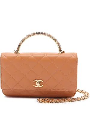 CHANEL Bolsa satchel Quilted Lambskin Wooden Beads Top Handle Wallet On Chain 2021-2024