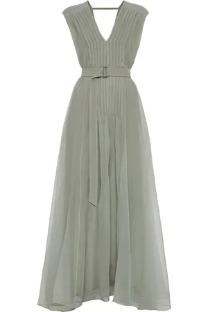 Brunello Cucinelli Vestido plisado con detalle de cadena Monili
