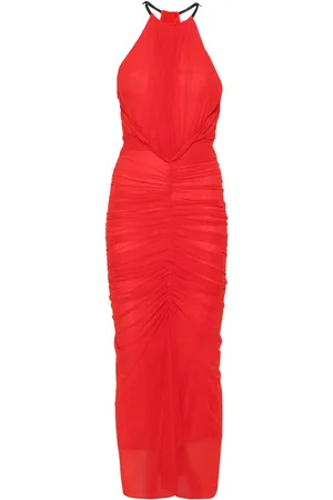 MUGLER Vestido largo con diseño fruncido y cuello halter