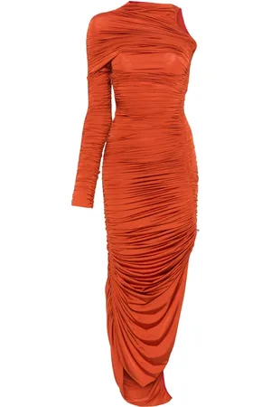 MUGLER Vestido midi con diseño fruncido y asimétrico