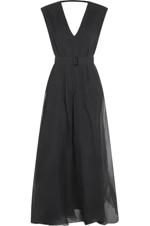 Brunello Cucinelli Vestido largo de seda con diseño plisado
