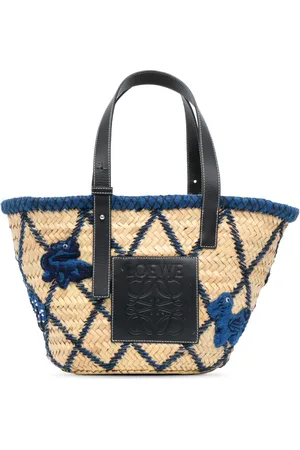 Loewe Tote Medium Raffia Animal Embroidered Basket Bag 2019