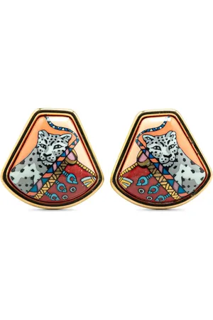 Hermès Aretes 20th Century Enamel Leopard Cloisonne Clip On Earrings