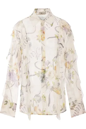 BLUMARINE Blusa de seda con estampado floral y volantes