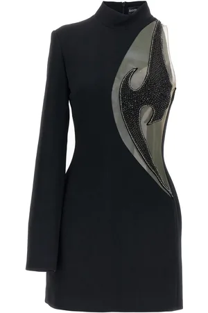 DAVID KOMA Vestido bordado con mostacillas con hombro descubierto