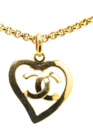 CHANEL Collar Gold Plated CC Heart Pendant Necklace 1995