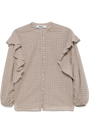 PNK Camisa con motivo de cuadros y detalle de volantes