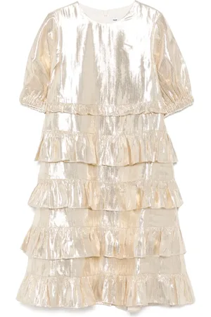 Self-Portrait Vestido Gold Metallic Frill