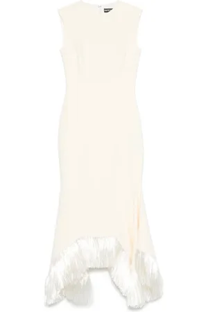 DAVID KOMA Vestido largo con ribete de flecos