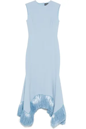 DAVID KOMA Vestido largo con ribete de flecos