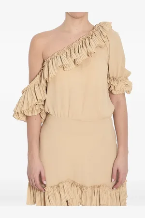 Saint Laurent Vestido con hombro descubierto y volantes