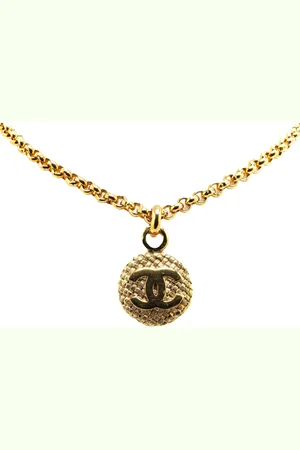 CHANEL Collar Gold Plated CC Round Pendant Necklace 1980-1990