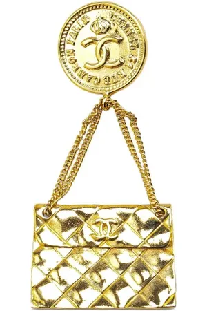 CHANEL Broche Gold Plated CC Quilted Flap Bag Brooch 1993