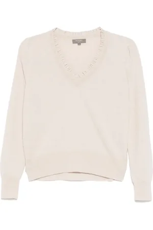 N.PEAL Suéter Ruffle Trim V Neck