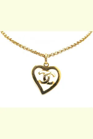 CHANEL Collar Gold Plated CC Heart Pendant Necklace 1995