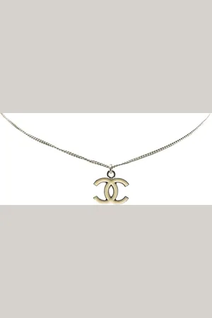 CHANEL Collar Silver CC Enamel Pendant Necklace 2005