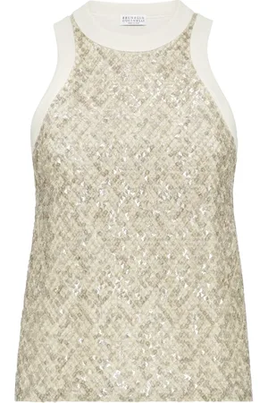 Brunello Cucinelli Camiseta bordada con lentejuelas