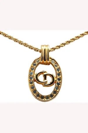 Dior Collar 20th Century Plated CD Logo Rhinestone Pendant Necklace