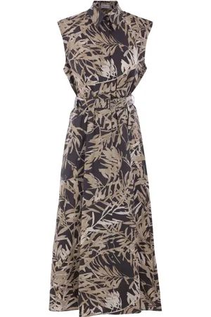 Brunello Cucinelli Vestido sin mangas con hojas estampadas