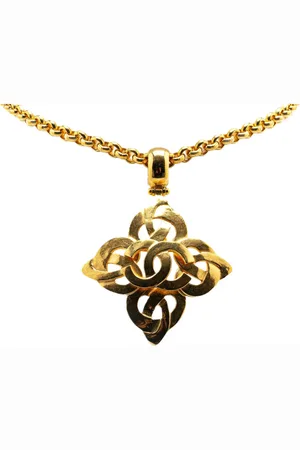 CHANEL Collar Gold Plated CC Pendant Necklace 1997