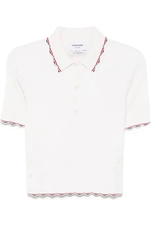Thom Browne Playera tipo polo tejida de canalé con rayas RWB