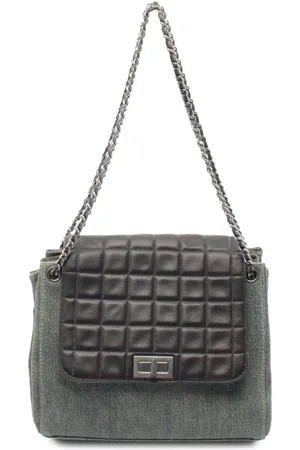 CHANEL Bolsa de hombro Lambskin And Denim Chocolate Bar 2.55 Accordion Flap 2000-2002