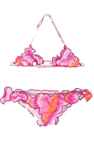 MC2 SAINT BARTH Bikini con volantes y estampado de ondas