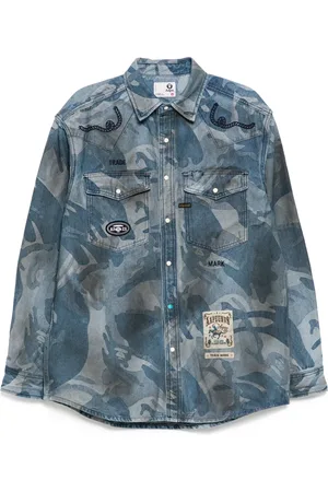 A Bathing Ape Camisa de mezclilla con logo Moonface en jacquard