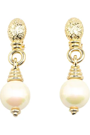 Dior Aretes 20th Century Gold Plated Faux Pearl Clip On Drop Earrings