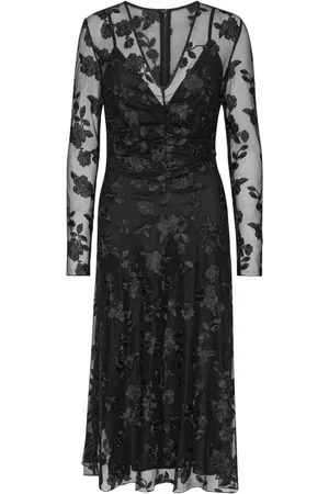 ROTATE Vestido midi de encaje con cuello en V