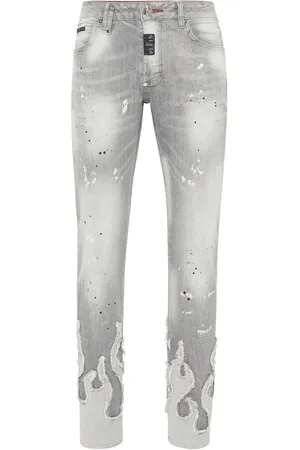 Philipp Plein Flame-appliqué straight-leg jeans