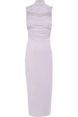 MAGDA BUTRYM Vestido midi fruncido con cuello redondo