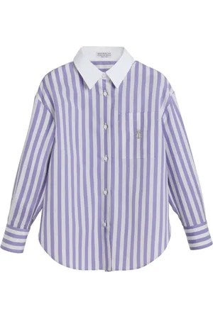 Brunello Cucinelli Camisa de popelina con rayas estampadas
