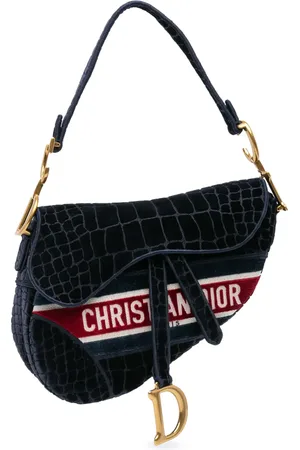 Dior Bolsa de hombro Velvet Crocodile Effect Embroidered Saddle Bag 2021