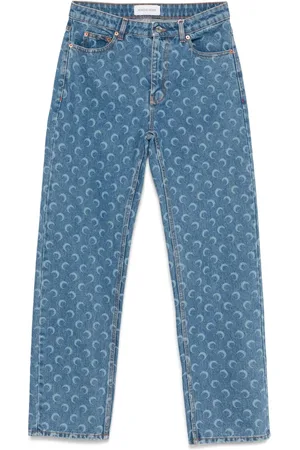Marine Serre Jeans rectos con Moon con detalles a láser