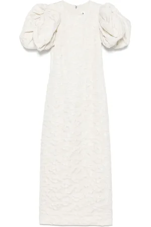 ROTATE Vestido midi en jacquard con mangas farol