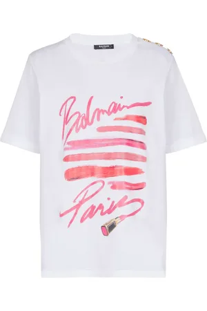 Balmain Playera con labiales estampados