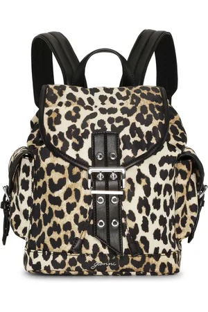 Ganni Mochila con estampado de leopardo
