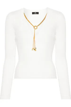 Elisabetta Franchi Suéter de canalé con collar removible