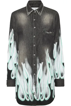 Philipp Plein Camisa de mezclilla Flame Racing