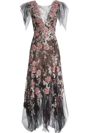 Marchesa Notte Vestido de fiesta con motivo floral y cuello en V