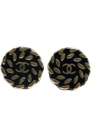CHANEL Aretes Gold Plated Enamel CC Clip On Earrings 1997