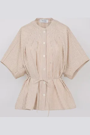 YVES SALOMON Camisa de popelina plisada con rayas