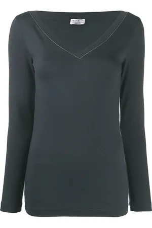 Brunello Cucinelli Top manga larga con cuello en V