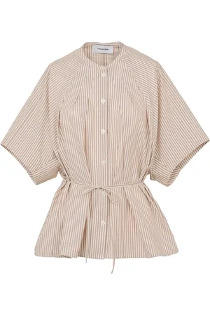 YVES SALOMON Camisa de popelina plisada con rayas