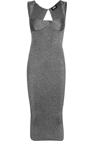 GCDS Vestido largo de canalé con detalles de lurex