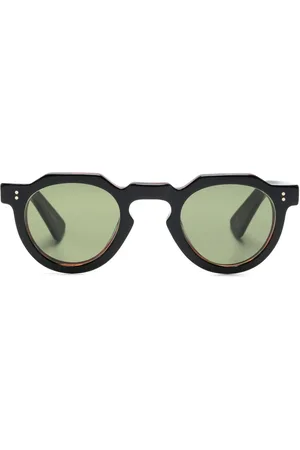 LESCA Lentes de sol Crown con armazón redonda estilo carey