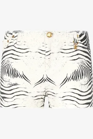Roberto Cavalli Shorts de mezclilla con estampado de cebra